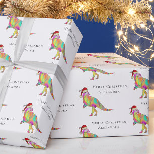 Papier Cadeau Joyeux Noël dinosaure avec prénom de fille personn