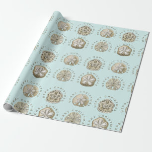 Papier Cadeau Joyeux Noël Dollar de sable Turquoise Motif