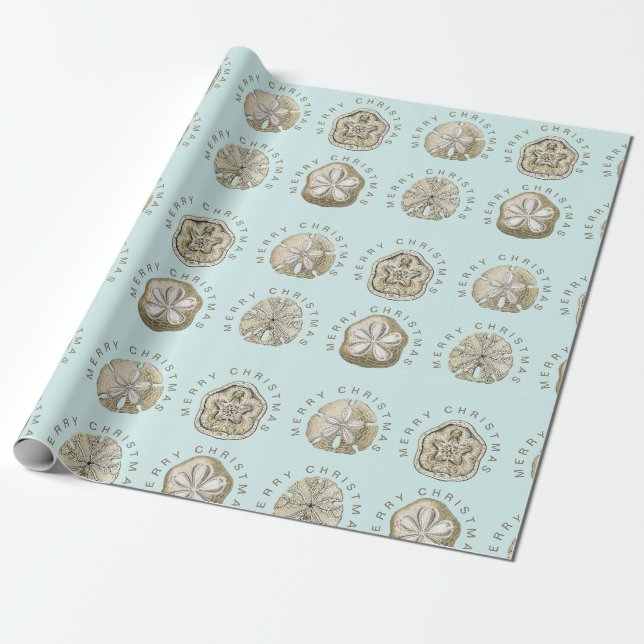 Papier Cadeau Joyeux Noël Dollar de sable Turquoise Motif (Déroulé)