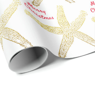 Papier Cadeau Joyeux Noël d'or blanc Motif d'étoiles de mer