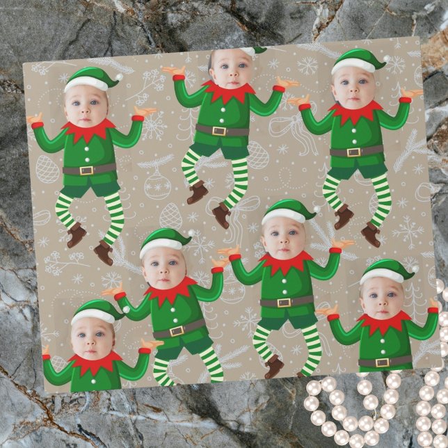 Papier Cadeau Joyeux Noël Drôle Père Noël Elfes visage personnal (Créateur téléchargé)