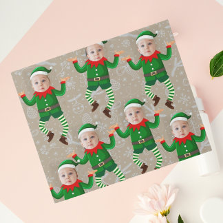 Papier Cadeau Joyeux Noël Drôle Père Noël Elfes visage personnal