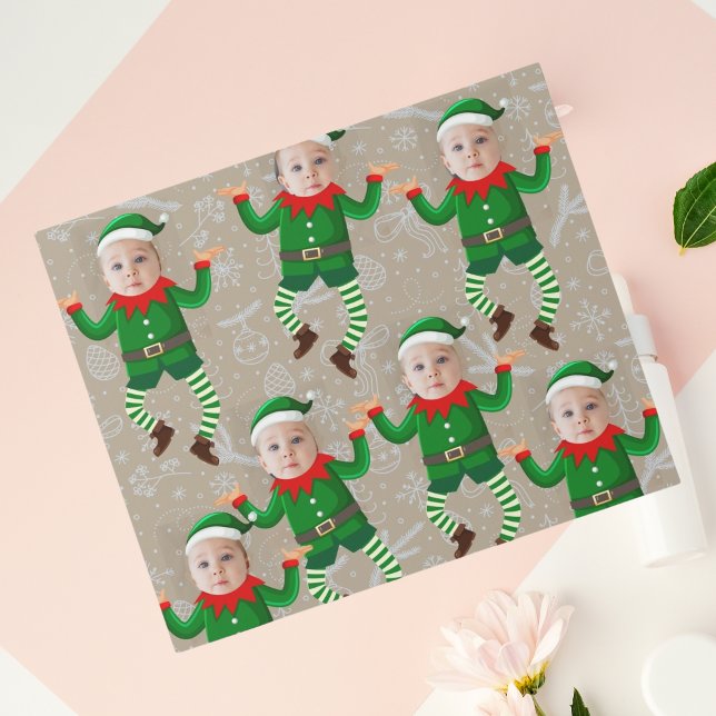 Papier Cadeau Joyeux Noël Drôle Père Noël Elfes visage personnal (Créateur téléchargé)