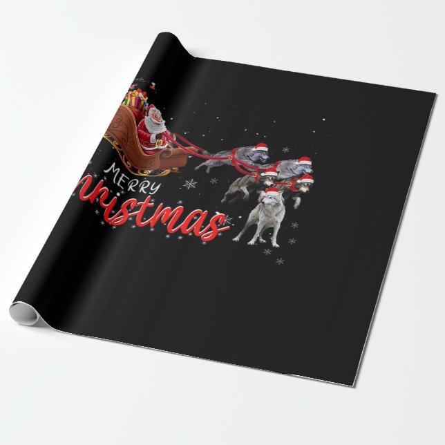 Papier Cadeau Joyeux Noël drôle Père Noël équitation Wolf (Déroulé)