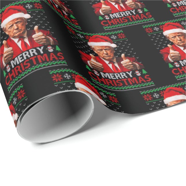 Papier Cadeau Joyeux Noël Drôle Trump Santa Hat Vilain Noël (Coin rond)