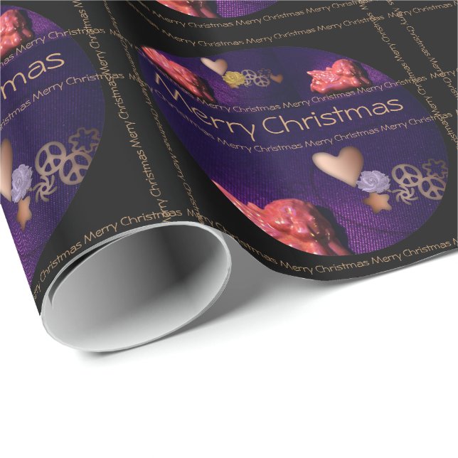 Papier Cadeau Joyeux Noël écrit en petites lignes - Ruban - (Coin rond)