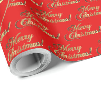 Papier Cadeau Joyeux Noël écriture dorée à feuille d'or rouge vi