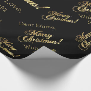 Papier Cadeau Joyeux Noël Elégant Black Faux Gold Foil Texte