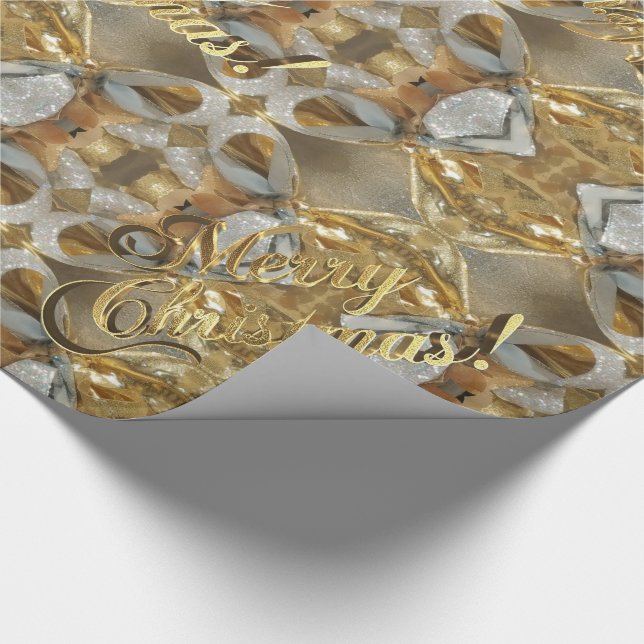 Papier Cadeau Joyeux Noël Elégant Faux Gold Argent Script Wr (Coin)
