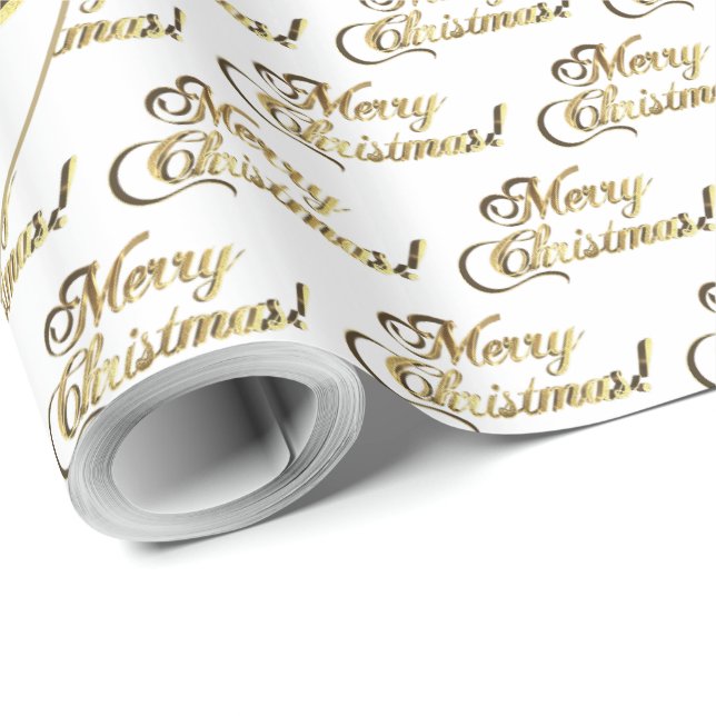 Papier Cadeau Joyeux Noël Elegant Gold et White Script (Coin rond)