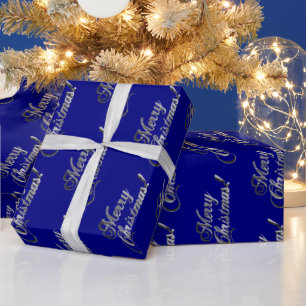 Papier Cadeau Joyeux Noël Elegant Marine Bleu et gris argenté
