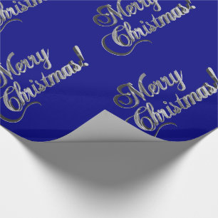 Papier Cadeau Joyeux Noël Elegant Marine Bleu et gris argenté