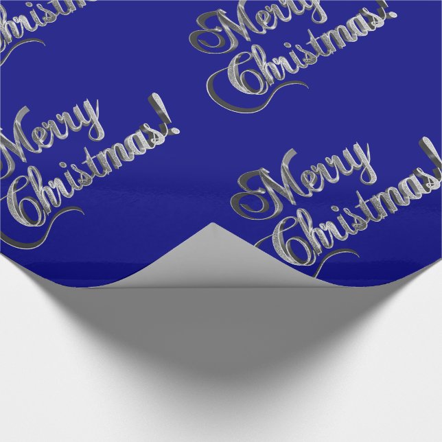 Papier Cadeau Joyeux Noël Elegant Marine Bleu et gris argenté (Coin)