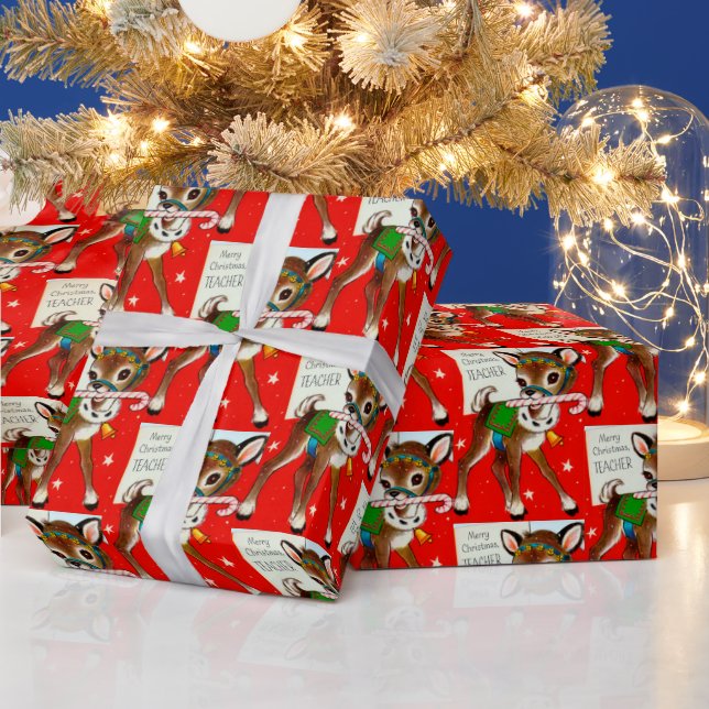 Papier Cadeau Joyeux Noël Enseignant rétro envelopper Vintage (Vacances)
