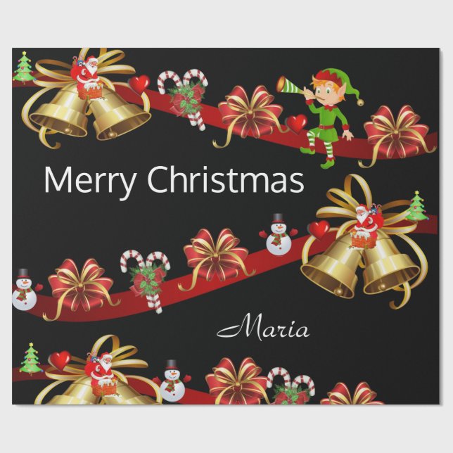 Papier Cadeau Joyeux Noël Enveloppement Papier Elf Snowman Père  (Plat)