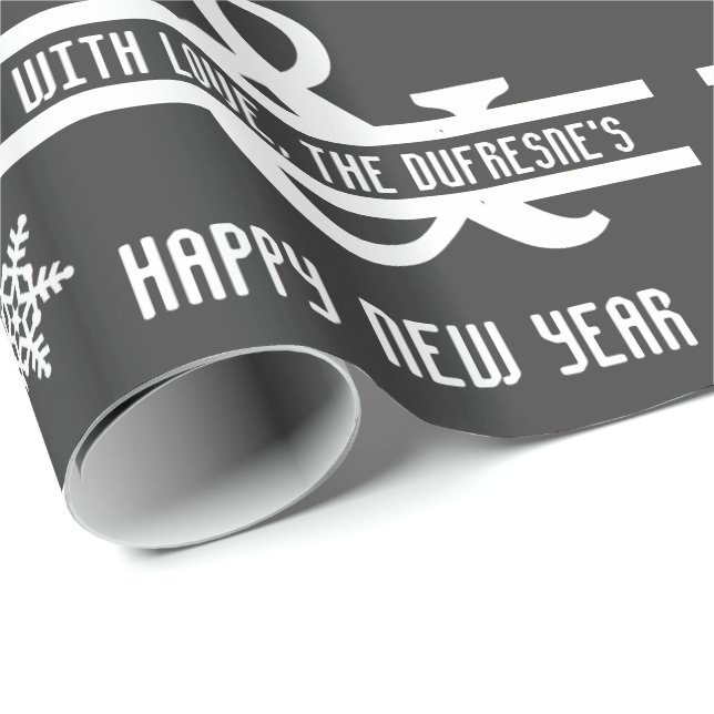 Papier Cadeau Joyeux Noël et Bonne Année Grey personnalisé (Coin rond)