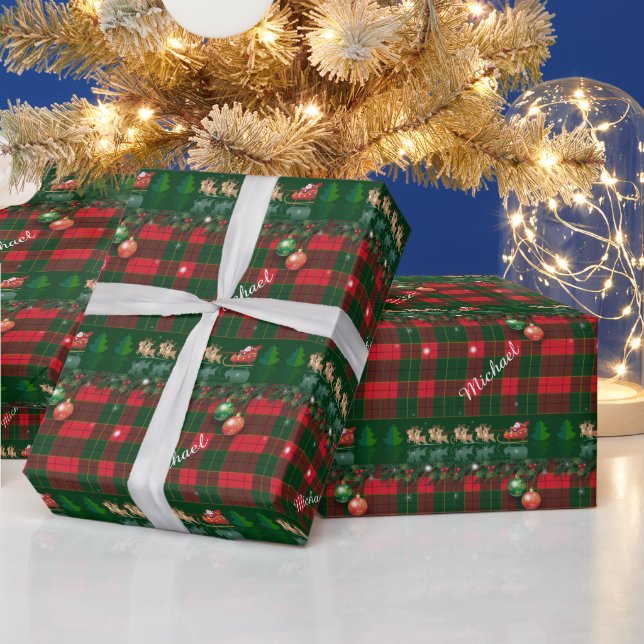 Papier Cadeau Joyeux Noël et Bonne Année ! Motif écossais (Vacances)