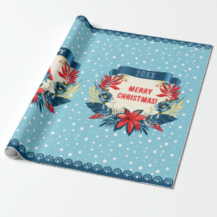 Papier Cadeau Joyeux Noël et Bonne Année ! Oiseau Rouge