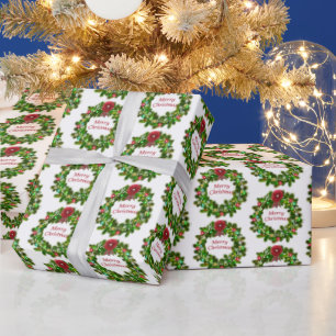 Papier Cadeau Joyeux Noël Festif Vacances Motif de couronne