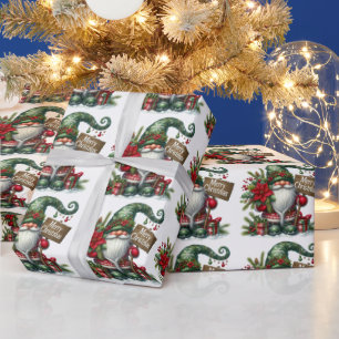 Papier Cadeau Joyeux Noël Festive Gnome avec Décorations
