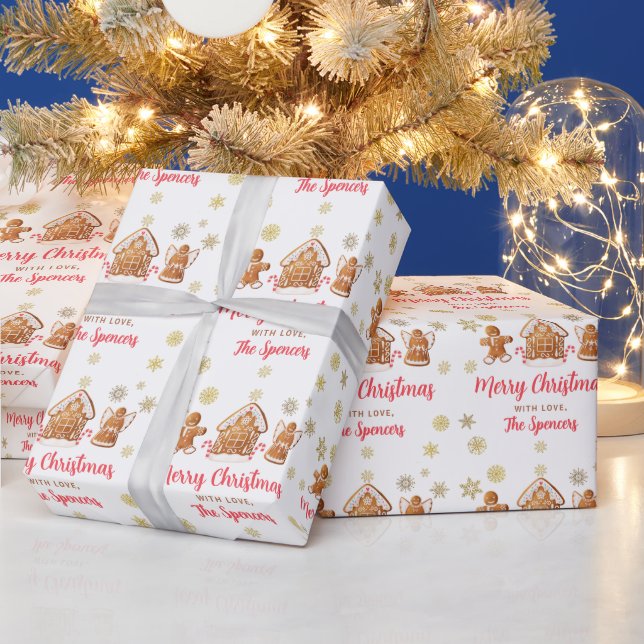 Papier Cadeau Joyeux Noël Fête Maison de pain d'épice (Vacances)