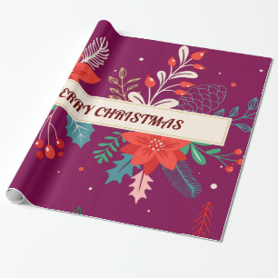 Papier Cadeau Joyeux Noël Floral