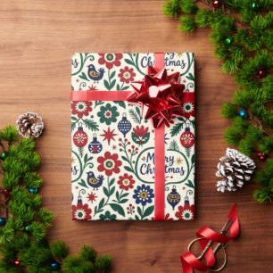 Papier Cadeau Joyeux Noël Folklorique Scandinave