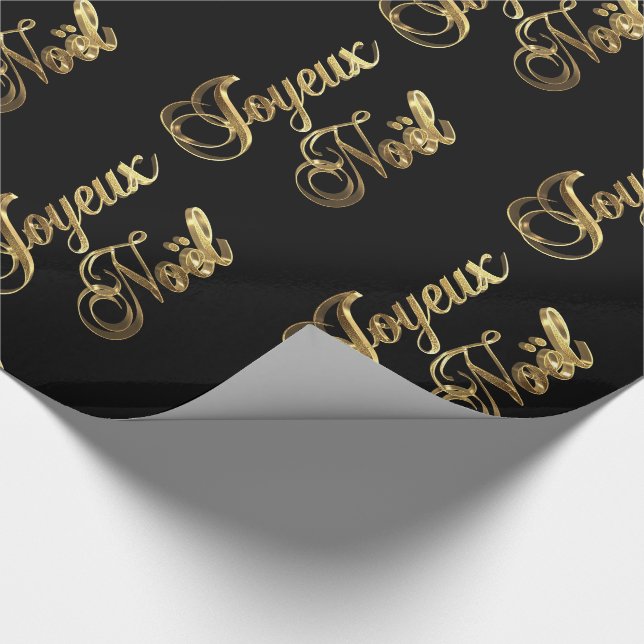 Papier Cadeau Joyeux Noel Français Noir et Or (Coin)