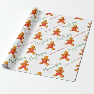 Papier Cadeau Joyeux Noël Gingerbread Homme Motif Script