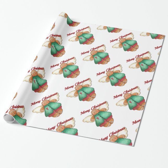 Papier Cadeau Joyeux Noël Gingerpain Angel Papier à envelopper (Déroulé)