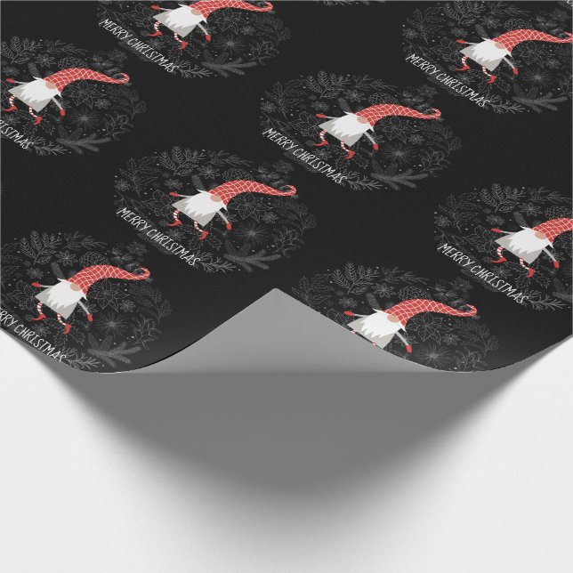 Papier Cadeau Joyeux Noël Gnome Rouge Et Noir Fête (Coin)