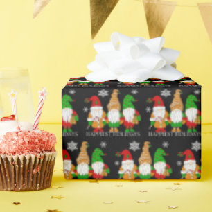 Papier Cadeau Joyeux Noël Gnomes et Snowflakes