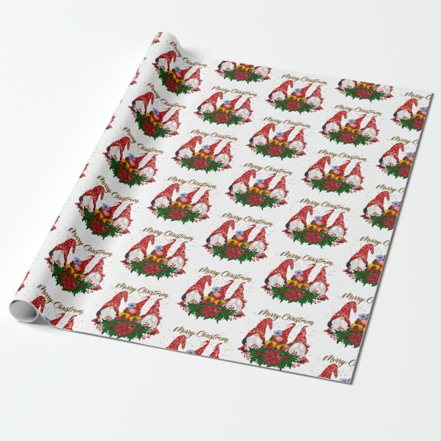 Papier Cadeau Joyeux Noël Gnomes Trendy Mignonne Fun Holiday (Déroulé)