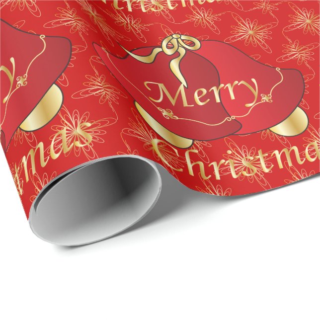 Papier Cadeau Joyeux Noël Gold et Red Bells (Coin rond)