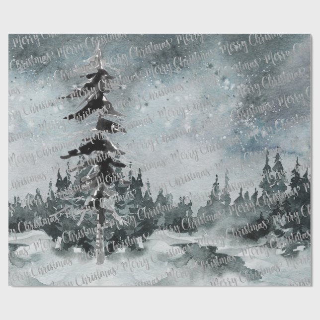 Papier Cadeau Joyeux Noël hiver Forêt forestière (Plat)