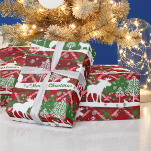 Papier Cadeau Joyeux Noël, hiver, orignal et loups,