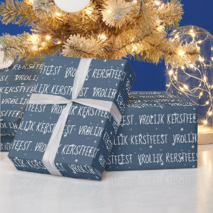 Papier Cadeau Joyeux Noël hollandais sur des flocons de neige