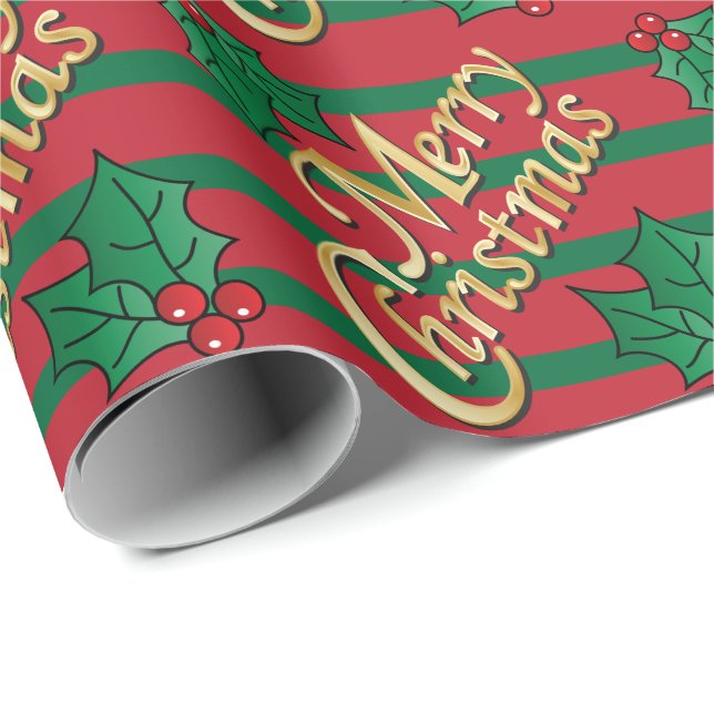 Papier Cadeau Joyeux Noël Holly (Coin rond)