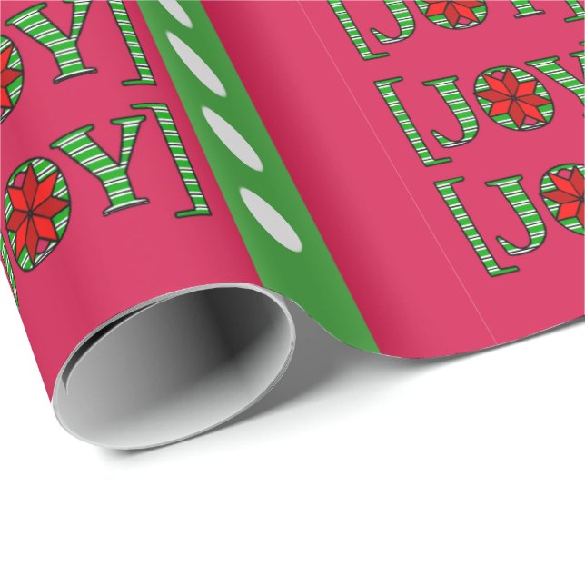 Papier Cadeau Joyeux Noël Joy Red Wrapper Papier (Coin rond)
