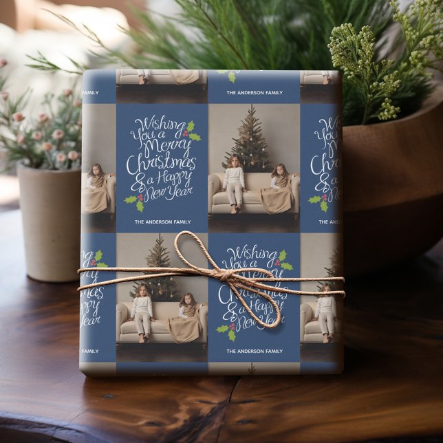 Papier Cadeau Joyeux Noël Joyeux Nouvel An - 1 Photo Whimsical (Personalized Photo Wrapping Paper)