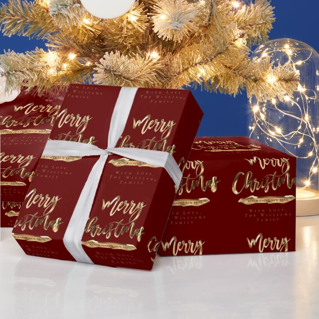 Papier Cadeau Joyeux Noël Joyeux Nouvel An Elégant Rouge Or (Vacances)