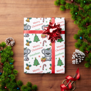 Papier Cadeau Joyeux Noël Koala Arbre de Noël Fêtes