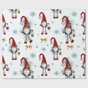 Papier Cadeau Joyeux Noël, lutins rouges fantaisistes  