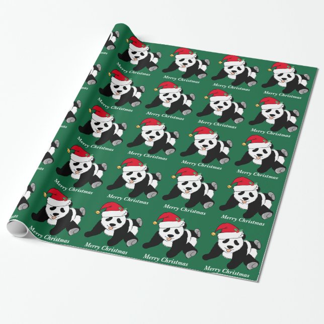 Papier Cadeau Joyeux Noël mignonne Panda Ours personnalisé (Déroulé)