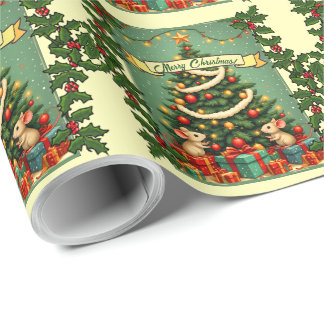 Papier Cadeau Joyeux Noël Mignons Souris Arbre Victorien