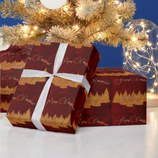 Papier Cadeau Joyeux Noël - minimaliste - sapins dorés
