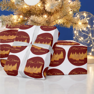 Papier Cadeau Joyeux Noël - minimaliste - sapins dorés