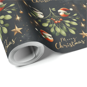 Papier Cadeau Joyeux Noël Mistletoe Père Noël Robin