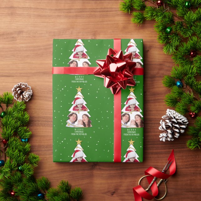 Papier Cadeau Joyeux Noël moderne arbre photo Collage vert (Cadeau de vacances)