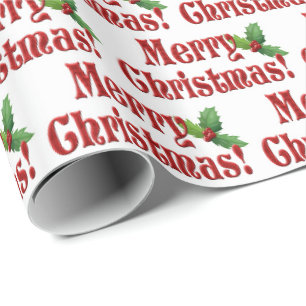 Papier Cadeau Joyeux Noël moderne et Motif de texte Holly
